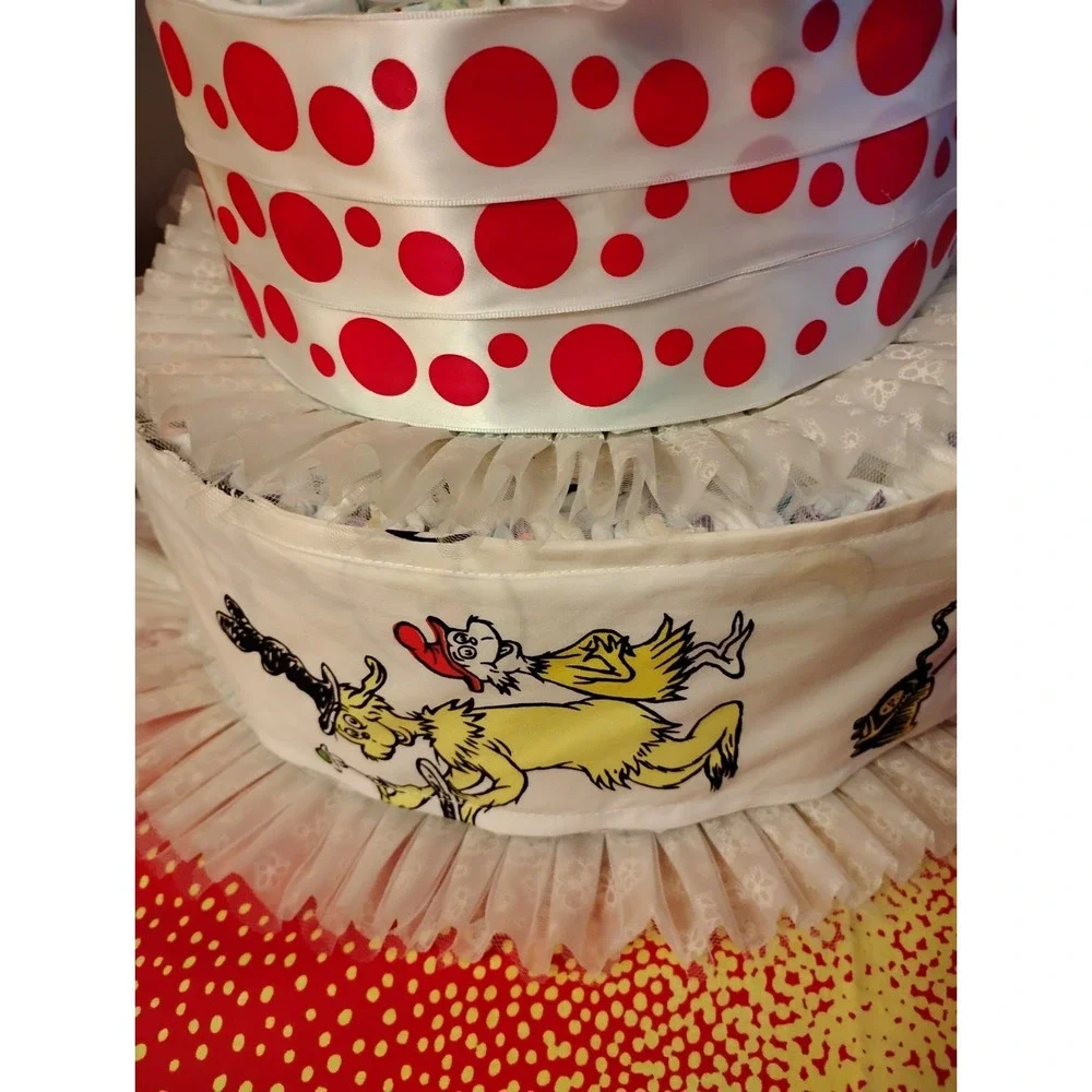 Cat in The Hat Thing 1 2 Dr Seuss Diaper Cake 3 Tier Cloth 5x Baby Shower Table
